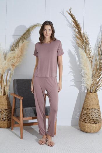 Sevim Women's Mink Short Sleeve Pajama Set - C8T5N9O51