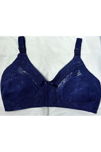 Kuryıldız Navy Blue Lace Women's Bra - Wire-Free Non-Support and Gathering