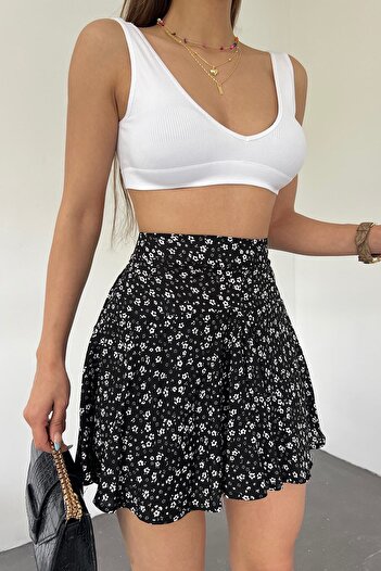 LE CARAMBOLE Black Ecru Viscose Women's Summer Shorts Skirt - 1905