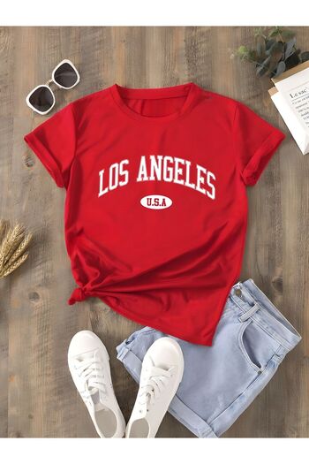 trendgar Los Angeles Printed Red Unisex Oversize T-shirt