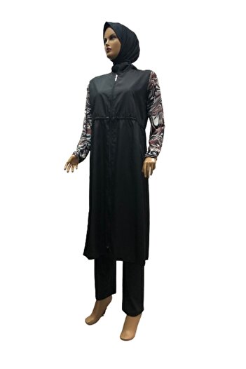 eflin Women's Clothing Hijab Black-Tarcin -White Full Covered Hijab Swimsuit Large Size Option