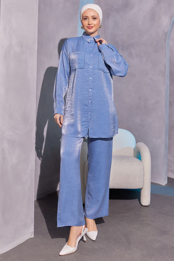 benguen 3985 Model Blue Double Set - Pockets with Bead Detail