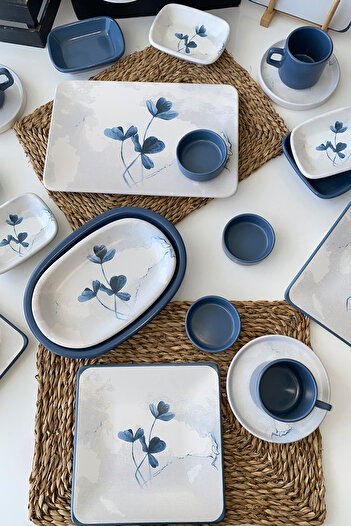 Keramika Blue Magic Kare 30 parça 6 kişilik Kahvaltı Takımı