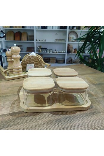 MİEN 4-Piece Real Bamboo Breakfast Set with Bamboo Lid - Snack Bowl Set