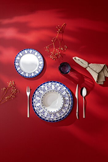 Emsan Zahra Blue - 24-Piece Round Dining Set for 6 People