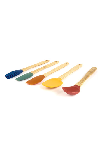 MİEN Bamboo Handle 5-Piece Silicone Spatula Set (Best Quality) - Colorful - 21 cm