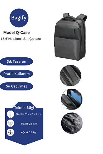 Bagify Rucsac pentru laptop compatibil cu 15-15,6 inchi, cu 3 compartimente, cu material hidrofug și cu fermoar