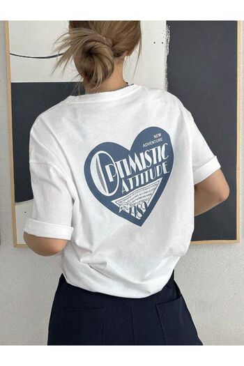 AFROGİYİM Women's Oversize T-shirt - Front and Back Printed, Optimistic Attitude