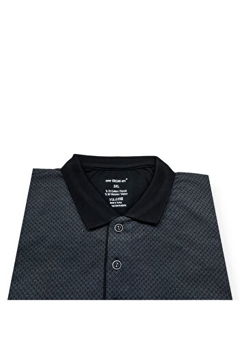 Sadık Collection Μαύρο μπλουζάκι με λαιμόκοψη Polo Plus Size - Τσέπη, Ζακάρ, Κοντό μανίκι 0156