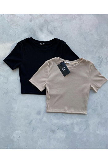 ÖZ PAMUK Black Corded Camisole T-Shirt - Γυναικεία 2 ΤΕΜΑΧΙΑ