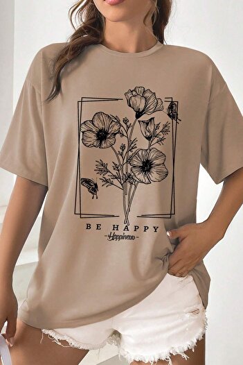 trendypassion Μπλουζάκι Unisex Be Happy με στάμπα oversize