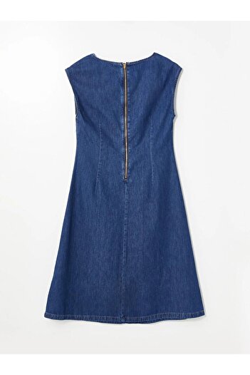 LC Waikiki Rochie de damă Mid Indigo Rodeo cu decolteu în V din denim drept