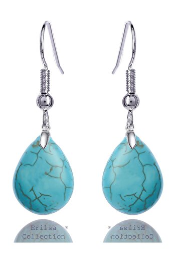 Tesbih Atölyesi Turquoise Drop Model Stone Earrings - Certified (Turquoise Stone)