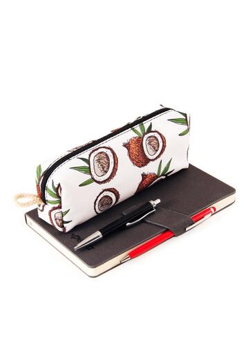 AlpCollection Coconut Patterned Coffee White Pen Holder Zippered Makeup Bag