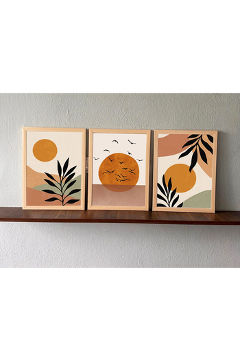 Linacci Linwood Triple Framed Mdf Print Orange Brown Natural Laminated Wood Look