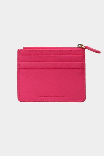 Grande 3603 Genuine Leather Coin Compartment Zippered Women's Men's Wallet Card Holder Pink