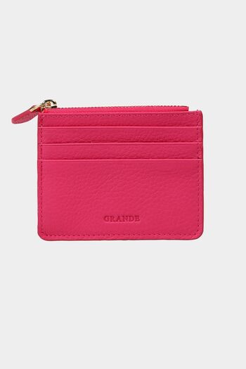 Grande 3603 Genuine Leather Coin Compartment Zippered Women's Men's Wallet Card Holder Pink