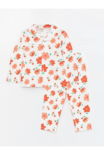 LC Waikiki LCW baby Polo Collar Long Sleeve Patterned Baby Girl Pajamas Set