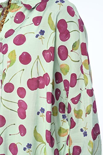 Orfeo Negro WOMEN'S CHERRY PATTERNED OVERSIZE CUT SHIRT