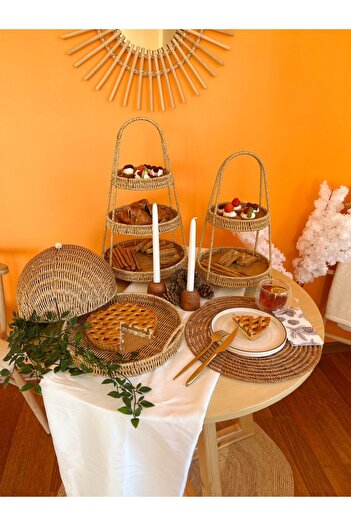 KaiHome Bambu/Rattan 3 Katlı Sunumluk/Kurabiyelik