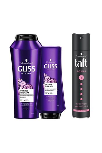 Gliss Intense Therapy Şampuan 500 ml Saç Kremi 360 ml Taft Power Kaşmir Saç Spreyi 250 ml