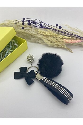 GARDENAUTO Black Stoned - Keychain Ribbon and Feather Diamond Collection
