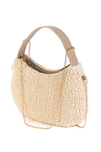 NOTHING Women's Fur Plush Handle Chain Strap Mini Hand Shoulder Baguette Bag