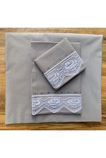 Çeyiz Bahçesi Pique Lace Gray Sheet Set