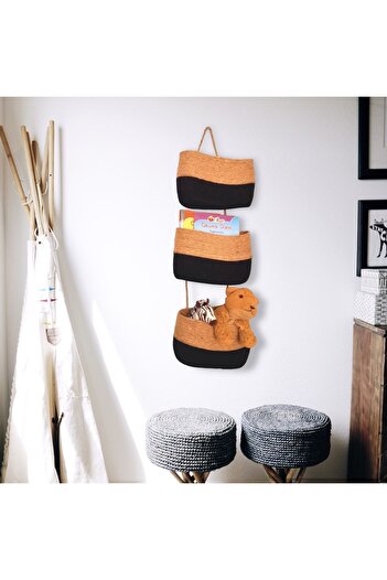 afralya home 3-Piece Hanging Bathroom Kitchen Children's Room Organizer Jute Basket, Hangable Wicker Basket, Organizer