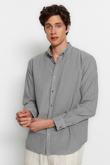 Trendyol Collection Білизна унісекс сіра Regular Fit Linen Look 100 Cotton Gomlek TMNSS23GO00099