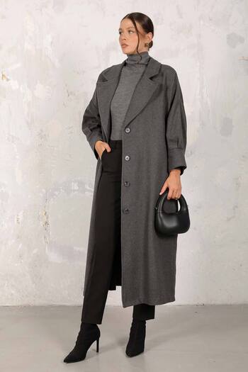 Melike Tatar Balloon Sleeve Stamp Coat ANTHRACITE - 32-6405