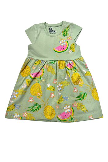 Esterella Rochie pentru fetiță cu imprimeu pepene verde - decolteu și design cu șnur