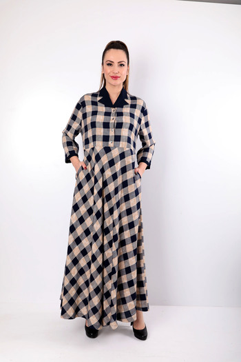 Wild Love Γυναικείο φόρεμα Hijab από βισκόζη - 100% καρό και κουμπιά