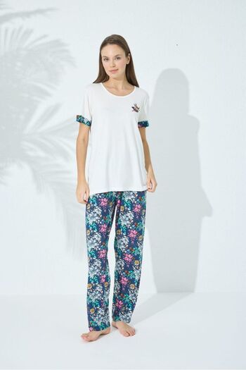 SeXen Embroidered Collared Short Sleeve Cotton Viscose Women's Pajamas Set