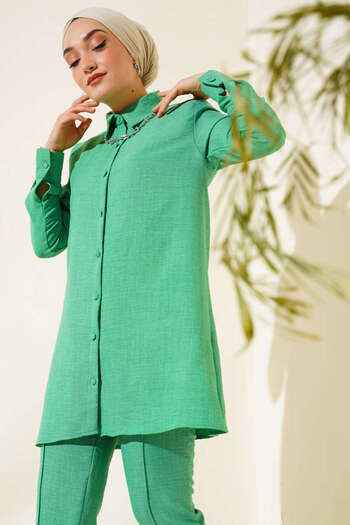 VOLT CLOTHİNG Linen Double Women's Set - Ball Button
