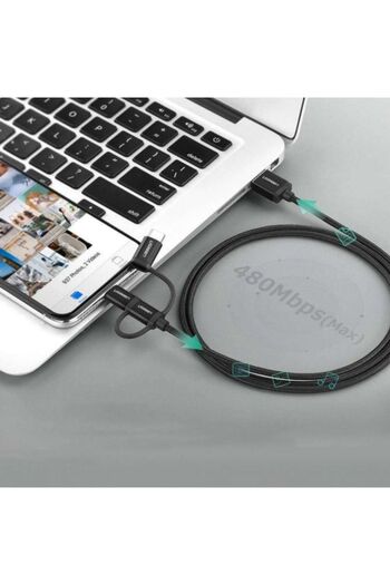 Ugreen 3'ü 1 Arada Örgülü Iphone Lightning Type-c Micro Usb Şarj Kablosu 1.5 Metre