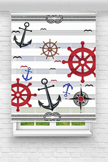 Perdecizade Gemi Çapalı Desenli Çocuk Odası Zebra Perde