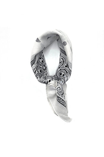 Naz Ipek 50x50 Cm White Ethnic Patterned Cotton Bandana Scarf