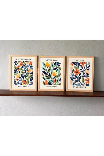 Linacci Linwood Triple Framed Mdf Abstract Floral Artistic Natural Laminated Wood Look