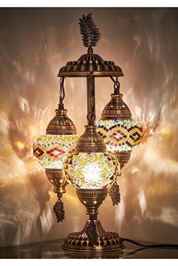 Demmex Turkish Moroccan Mosaic Set of 3 - G-Priz Leaf Model Desktop Decoration Lamp Compatible with Authentic Gulf and Countries