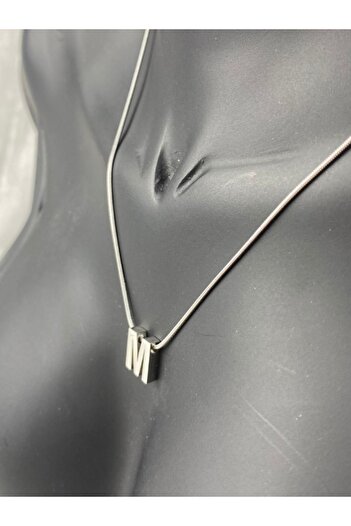 Brethils M Harf kolye İtalyan Zincirli Gümüş Minimal kararmaz ve paslanmaz 45 cm