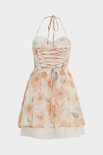 Açelya Okcu Premium Tulle Detailed Chiffon Mini Women's Dress