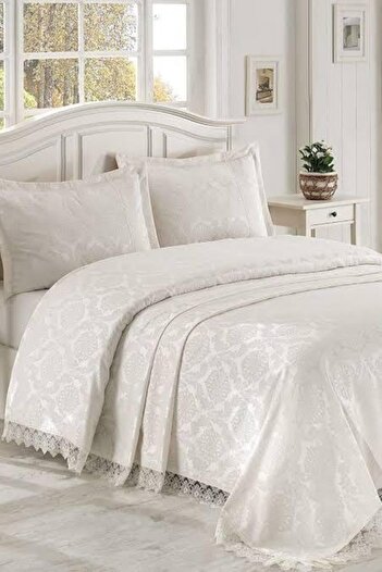 Çeyiz Bahçesi Cream Delicate 3 Piece Pique Bedspread