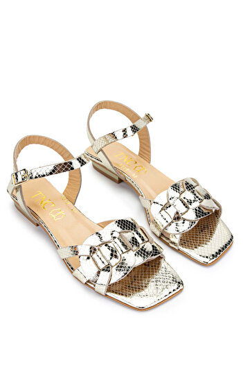 Tamer Tanca Gold Heeled Genuine Leather Women's Sandals