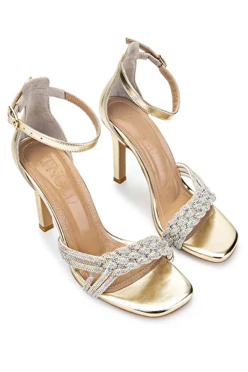 Tamer Tanca Gold Heeled Genuine Leather Women's Sandals