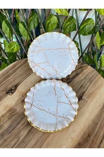 GÜRCÜGLASS 17 Cm White Marble Dessert Plate Set