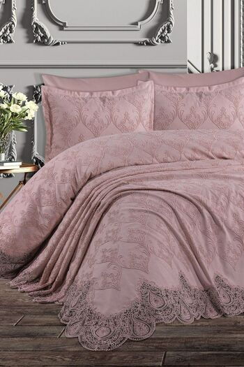 Çt Çeyizci Tekstil Double Bedspread and Pique Set 6 Pieces Water Lily - Powder