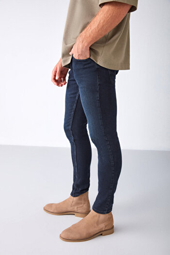 GRIMELANGE Чоловічі джинси Johen Skinny Fit потерті еластичні товсті текстуровані джинси з деніму світло-темно-синього кольору