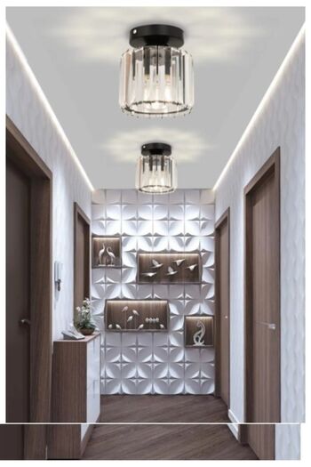 Lambadar Kristal Taşlı Model Modern Tekli Plafonyer Model Siyah Avize