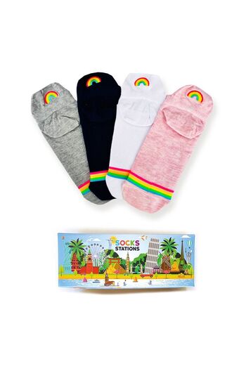 Socks Stations Summer Socks Ankle Colorful Rainbow Patterned Booties Socks Box of 4